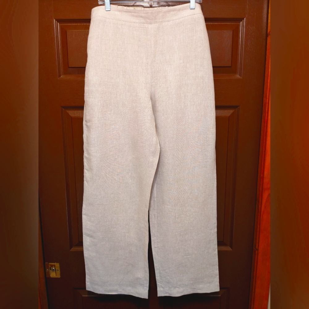Chico's EUC Worn Once! Pull On Linen Pants Beige Size 2 (W 12-14)